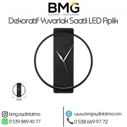 Yuvarlak Dekoratif Saat'li LED Aplik