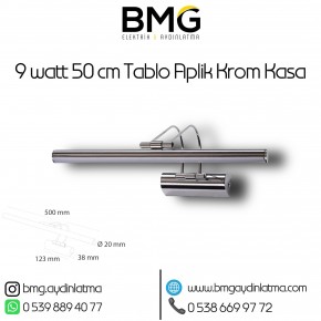 9 Watt 50 cm Krom Kasa Ayna Üstü Tablo Aplik