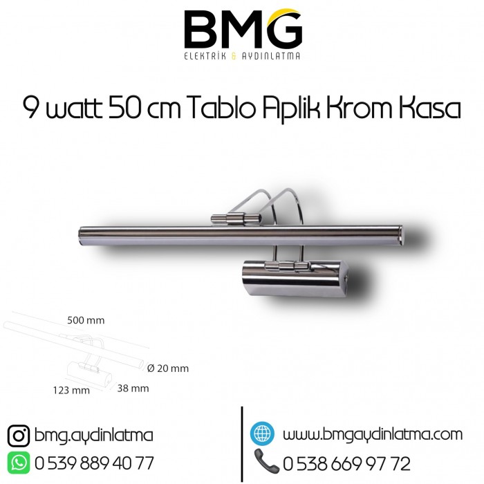 9 Watt 50 cm Krom Kasa Ayna Üstü Tablo Aplik