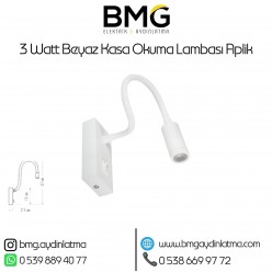 3 Watt Beyaz Kasa Okuma Lambası Aplik