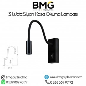 3 Watt Siyah Kasa Okuma Lambası Aplik