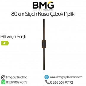 Şarjlı Pilli 80 cm Siyah Kasa Çubuk Aplik