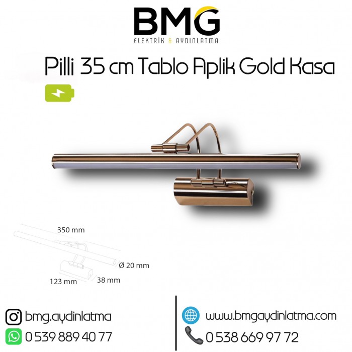 Şarjlı Pilli 35 cm Ayna Üstü Tablo Aplik Gold