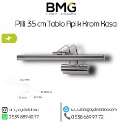 Şarjlı Pilli 35 cm Ayna Üstü Tablo Aplik Krom