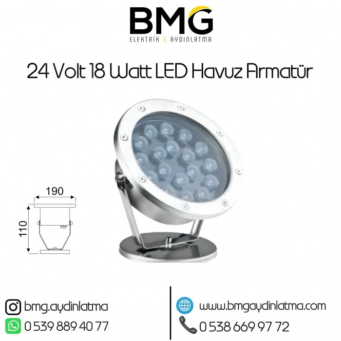 24 Volt 18 Watt Sıva Üstü LED Havuz Aydınlatma