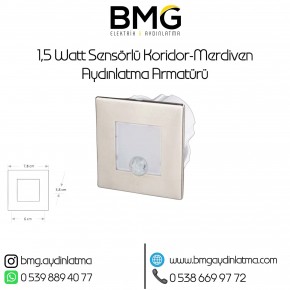 1,5 Watt Kare Sensörlü Koridor Merdiven Aydinlatma Armatürü Saten Kasa