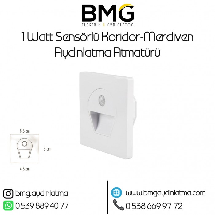 1 Watt Sensörlü Koridor Merdiven Aydınlatma Armatürü
