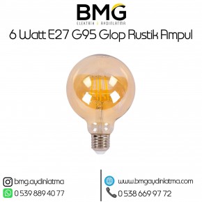 6 Watt E27 G95 Glop Rustik Ampul