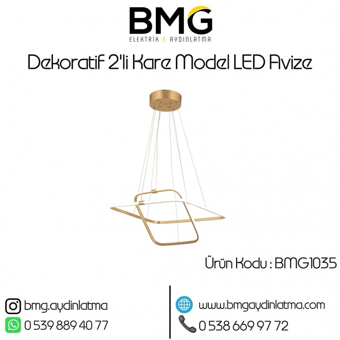 Dekoratif 2'li Kare Halka LED Avize BMG-1035