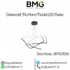 Dekoratif 3'li Kare Halka LED Avize BMG-1036