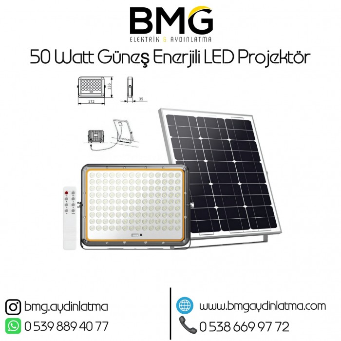 50 Watt Güneş Enerjili LED Projektör
