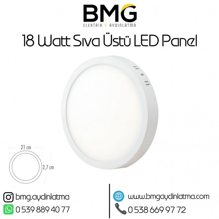 18 Watt Sıva Üstü Yuvarlak LED Panel Spot