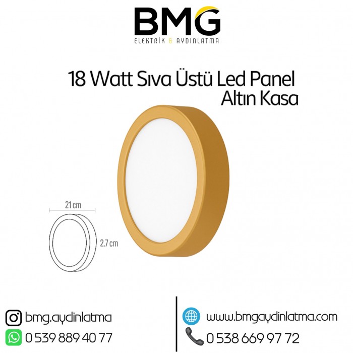 18 Watt Gold Kasa Sıva Üstü Yuvarlak LED Panel Spot