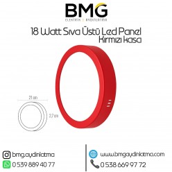 18 Watt Kırmızı Kasa Sıva Üstü Yuvarlak LED Panel Spot