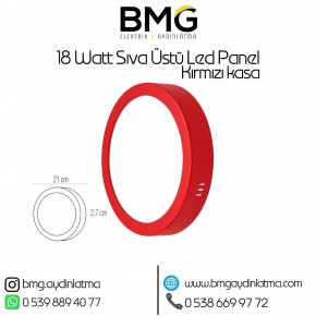 18 Watt Kırmızı Kasa Sıva Üstü Yuvarlak LED Panel Spot