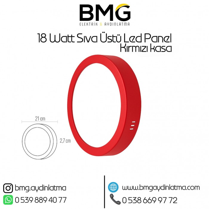 18 Watt Kırmızı Kasa Sıva Üstü Yuvarlak LED Panel Spot
