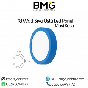 18 Watt Mavi Kasa Sıva Üstü Yuvarlak LED Panel Spot