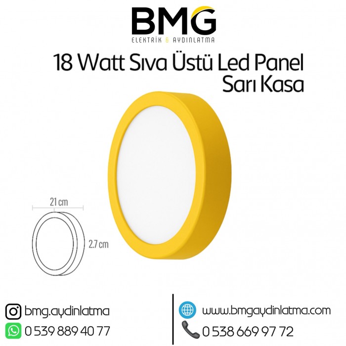 18 Watt Sarı Kasa Sıva Üstü Yuvarlak LED Panel Spot