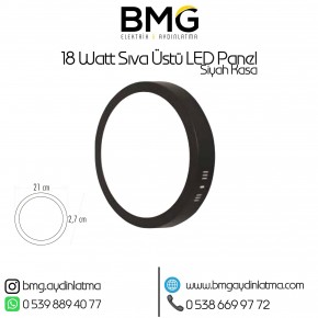 18 Watt Siyah Kasa Sıva Üstü Yuvarlak LED Panel Spot