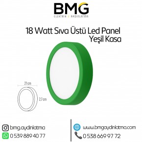 18 Watt Yeşil Kasa Sıva Üstü Yuvarlak LED Panel Spot