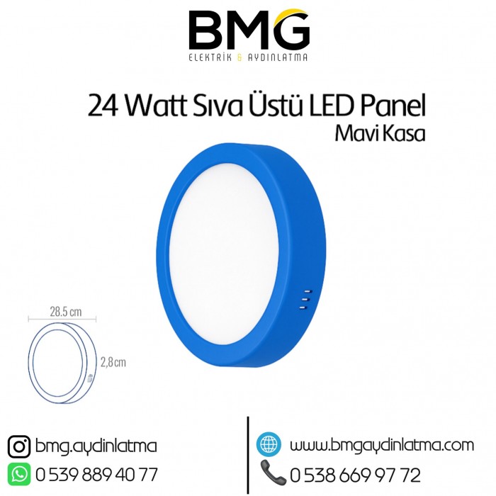 24 Watt Mavi Kasa Sıva Üstü Yuvarlak LED Panel Spot