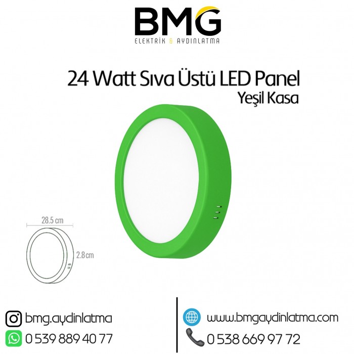 24 Watt Yeşil Kasa Sıva Üstü Yuvarlak LED Panel Spot