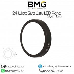 24 Watt Siyah Kasa Sıva Üstü Yuvarlak LED Panel Spot