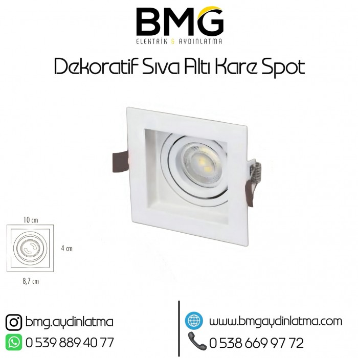 Dekoratif Sıva Altı Kare Spot Beyaz Kasa