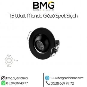 1,5 Watt Hareketli Manda Gözü Spot Siyah Kasa